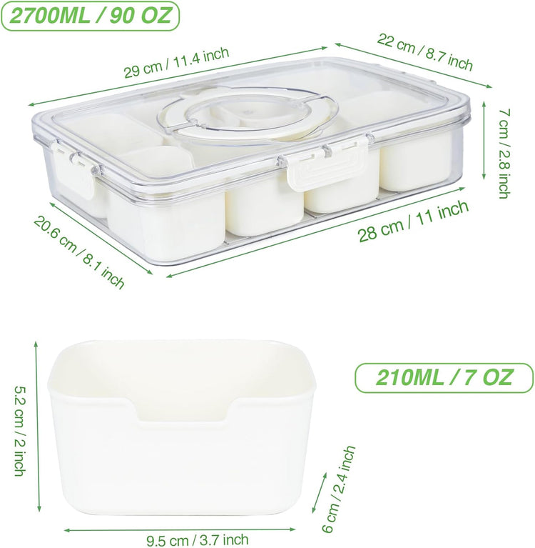 shopwithgreen Divided Serving Tray with Lid and Handle, Portable Snackle Box Charcuterie Container for Party, Veggies, Snack, Fruit, Nuts, Candy, Christmas Tray Snack Box for Entertaining, Picnic