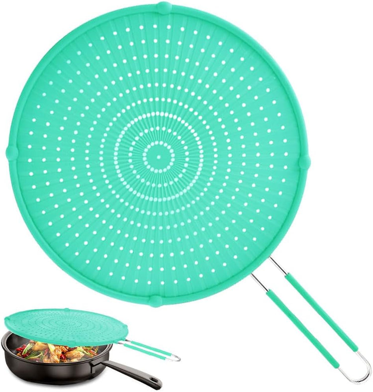 Splatter Screen for Frying Pan, Grease Splatter Guard, Heat-Resistant Splatter Guards for Frying, Silicone Splatter Guard for Everyday Cooking, Dishwasher Safe, Green (16in×12in×0.5in)