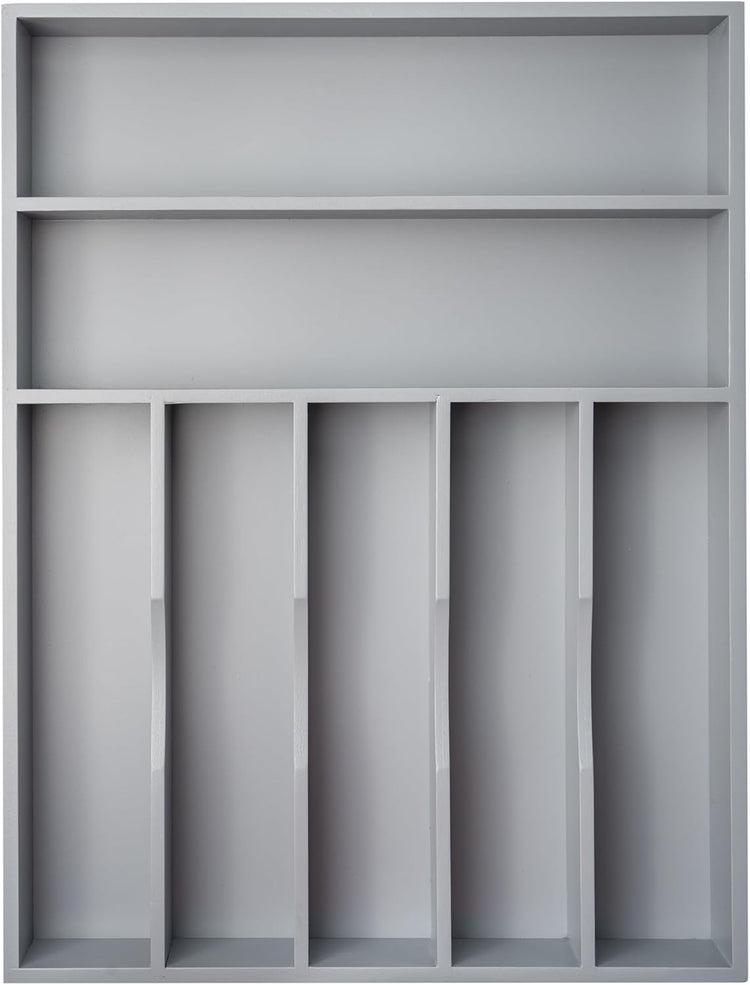 Silverware Organizer 13 Inch Gray Bamboo Kitchen Drawer Organizer 7 Slots Utensil Organizer Silverware Holder Cutlery Organizer Flatware Tray (Large)