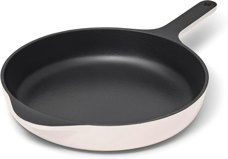 Caraway Cast Iron Skillet - 10.5” Enameled Cast Iron Pan With 3 Layer Enamel Coating - No Seasoning Required - Compatible With All Stovetops - Free From Forever Chemicals - Cream - Nestoria