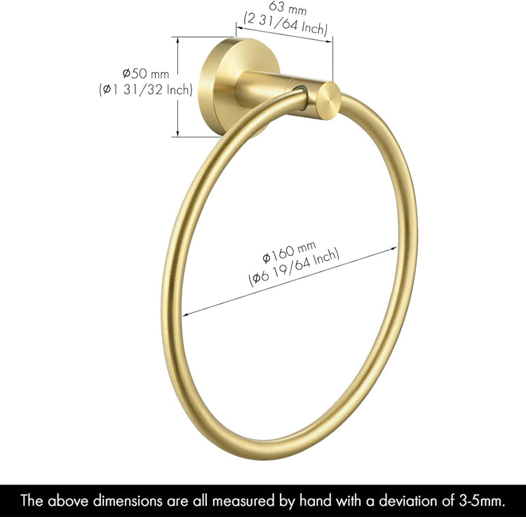 KES Brushed Gold Towel Ring Bathroom Hand Towel Holder Round Wall Mount SUS 304 Stainless Steel Brushed Gold Finish, A2180DG-BZ