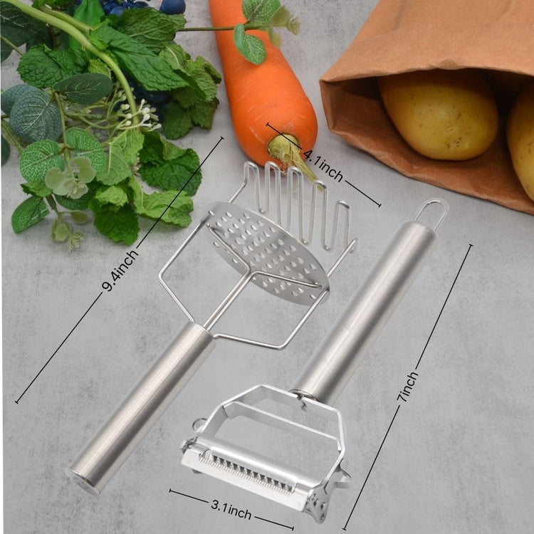 3-in-1 Multi-Peeler Potato Masher Set 2-Piece Kitchen Tools for Peeler