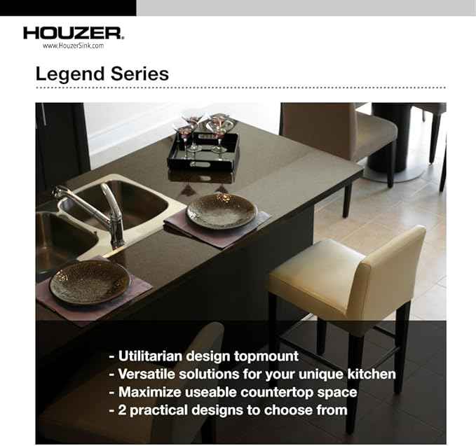 Houzer Legend Stainless Steel Kitchen Sink - 33 Inch Topmount 4-Hole 80/20 Double Small Left Bowl Kitchen Sink, Durable & Versatile, Nested 20-Pack - LHD-3322-20