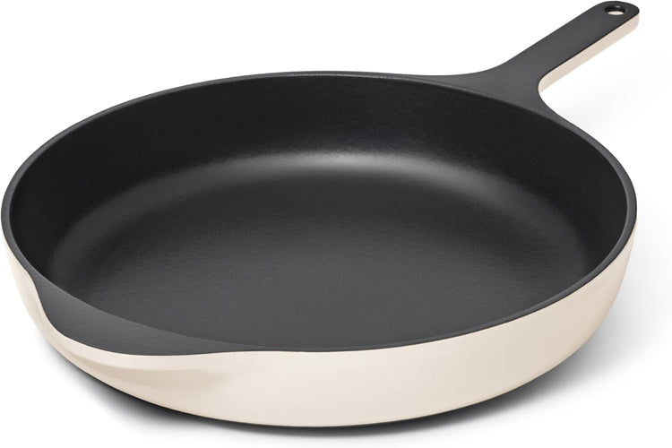 Caraway Cast Iron Skillet - 12” Enameled Cast Iron Pan With 3 Layer Enamel Coating - No Seasoning Required - Compatible With All Stovetops - Free From Forever Chemicals - Cream - Nestoria