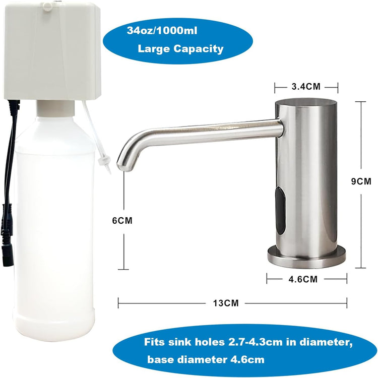 Touchless Automatic Soap Dispenser for Kitchen Bathroom Sink Built in Brushed Nickel Liquid Commercial Electric Soap Dispenser with Bottle and Pump Brushed Nickel