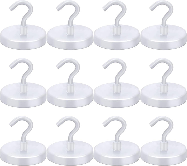 LOVIMAG Cruise Ship Essentials - 150Lbs Heavy Duty White Magnetic Hooks for Cruise Cabins - Strong Hanging Hooks - 12 Pack