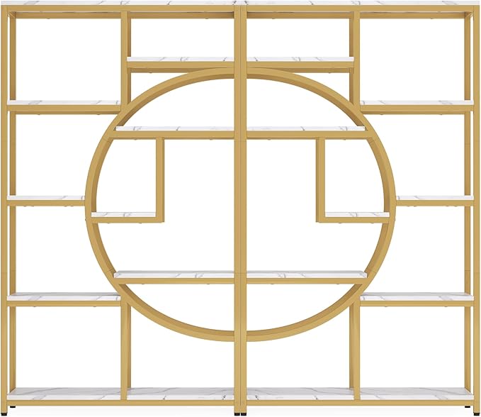 Tribesigns Bookshelf Industrial 5 Tier Etagere Bookcase, Freestanding Tall Bookshelves Display Shelf Storage Organizer with 9-Open Storage Shelf for Living Room, Bedroom, 2 Pack (Gold, 2 Pack)