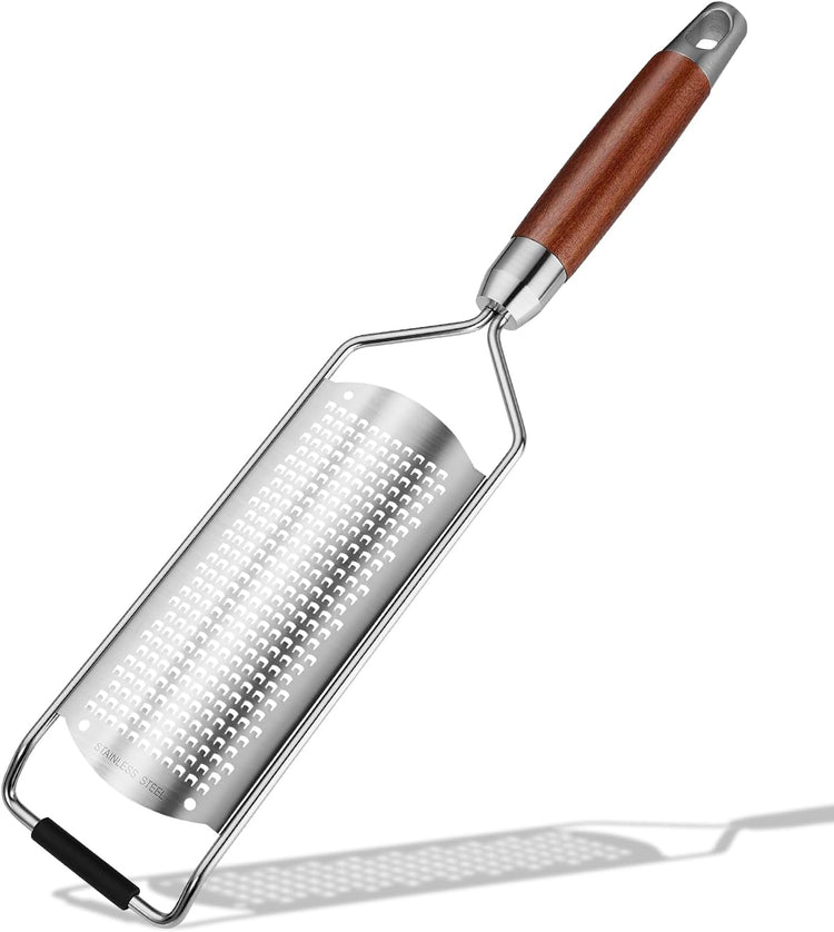 Professional-Grade Lemon Zester with Fine Blades, Lightweight Cheese/Vegetable Grater, Solid Wood Handle Design - Rust-Resistant, Durable, Essential Kitchen Tool (A2)