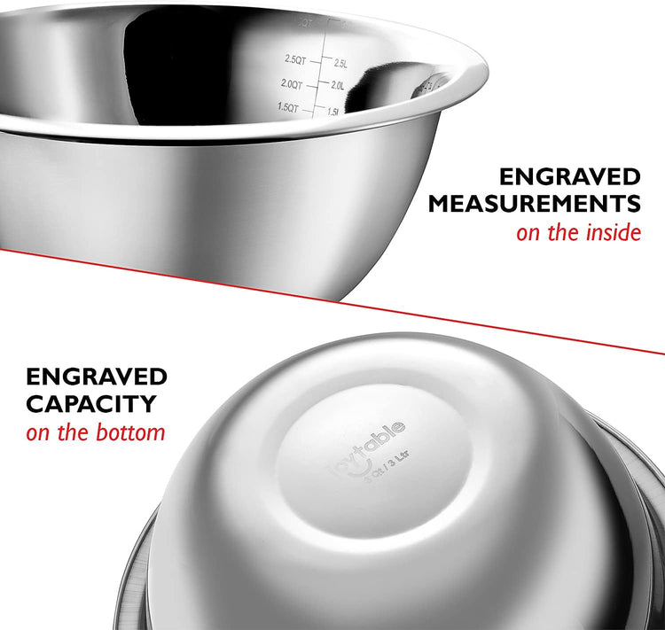 Eatex Mixing Bowls with Measuring Cups & Measuring Spoons 17 Piece Set - Nesting Stainless Steel Mixing Bowls Set for Kitchen, Measuring Spoons & Glass Liquid Measuring Cups, Dishwasher Safe Meal Prep