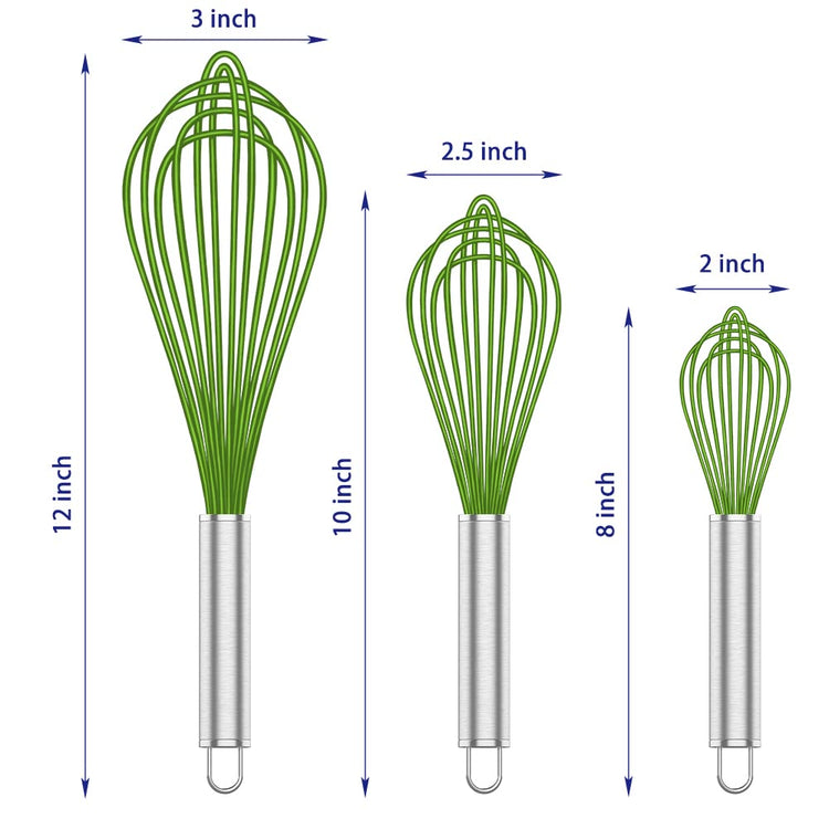 Green Silicone Whisk Set of 3