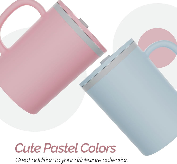 Copco Iconic 16oz Double Wall Insulated Desk Mug with Lid and Handle, Set of 2, BPA-Free Reusable Plastic, Spill-Proof, Microwave & Dishwasher Safe, Wide Mouth, Cup Holder Friendly (Light Blue/Pink)