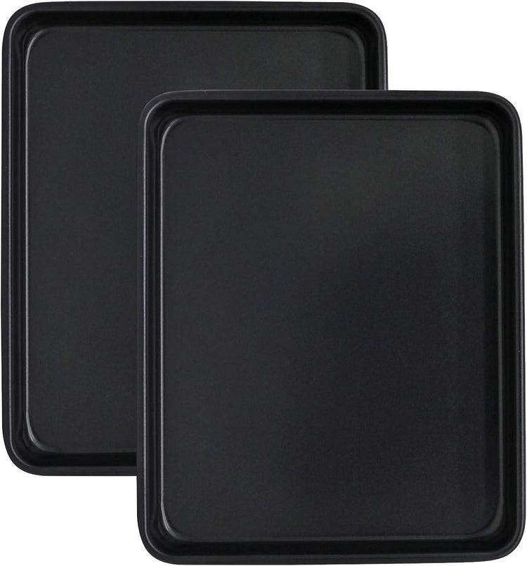 Toaster Oven Pans Set of 2, Shinsin 11-Inch Nonstick Baking Sheet Pans and Trays, 1/8 Thicker Replacement Small Baking Tray Accessories for Cookie, Non Toxic and Easy Clean and Diswasher Safe,Black