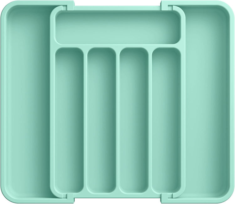 Aujen Silverware Organizer - Expandable Kitchen Drawer Organizer, Adjustable Utensil Organizer, Cutlery Tray for Forks, Knives, Multipurpose Kitchen Organizers and Storage Solution, Green, Medium