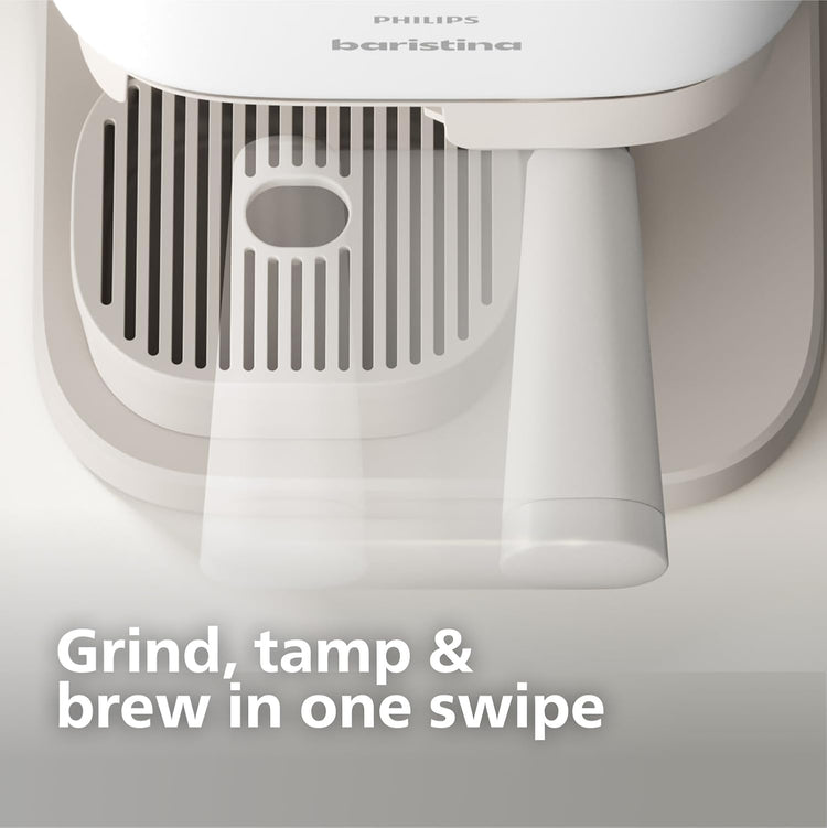 Philips Baristina Espresso Machine+Milk Frother Bundle. Real espresso. Compact coffee machine, portafilter, grinder, Cafe Crema. Dairy & Non-Dairy Milk foam. Hot & Cold. Easy Clean. White (BAR303/00)