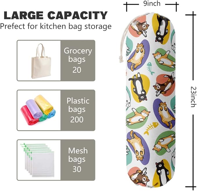 Cat Pattern Grocery Bags Holder Organizer For Shopping Bags,Wall Mount Plastic Bags Storage Container Dispensers, Pet Lovers Home Kitchen Gifts For Family, Friends, Cat Mom, Cat Dad, Women