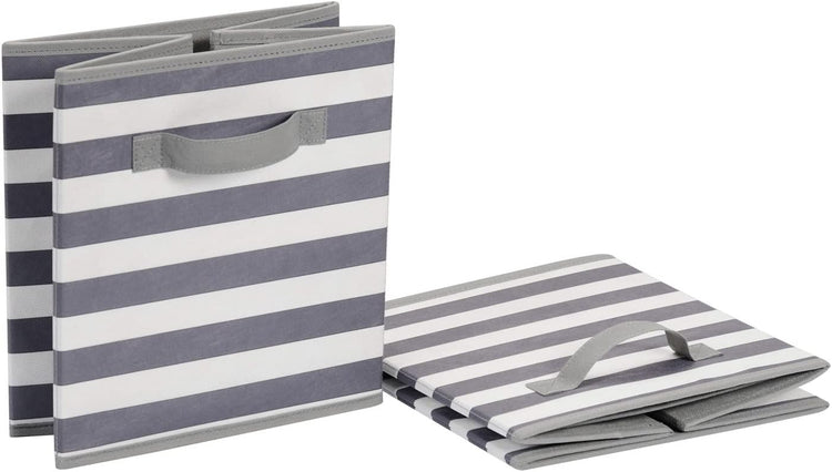 Amazon Basics Cube Organizer Storage Bins Handles, Collapsible Fabric, Pack of 6, 10.5"x10.5"x11", White/ Light Grey Stripe