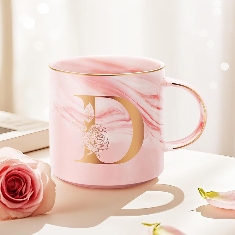 Personalized Gifts for Women Coffee Mug, Initial Customized Gift Monogrammed A-Z Coffee Mug 12 OZ, Christmas Anniversary Birthday Gifts for Women Mom Grandma Friend Sister Wife(D)