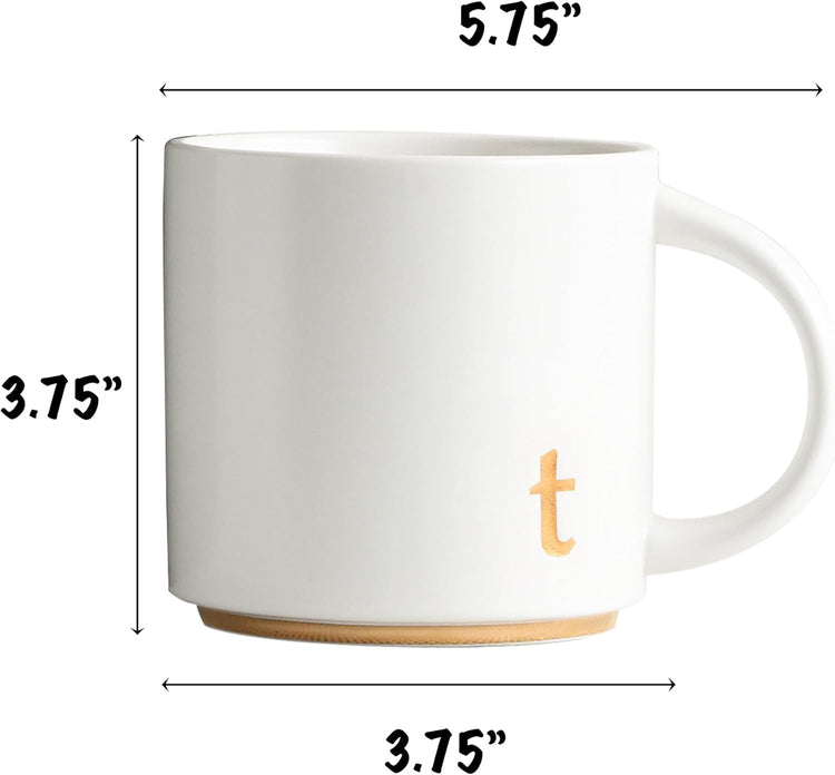 COLLECTIVE HOME - Monogram Ceramic Mugs, 15 oz Golden Initial Coffee Cups, Elegant Alphabet Tea Mugs, Elegant Personalized Mug with Gift Box, Luxurious Cups for Office and Home (t)
