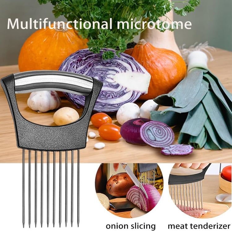 Stainless Steel Onion Holder for Slicing ,Meat Tenderizer,Fruits Vegetable Onion Cutter for Slicing and Storage of Avocados Lemon Potato Tomato and Other Meat Stalking Fork
