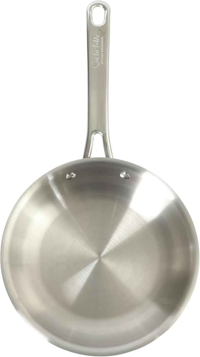 Sur La Table Kitchen Essentials Chef's Deck 8-Inch Stainless Steel Frying Pan – Induction Ready Skillet with Tri-Ply Base, Polished Finish & Hollow Stay-Cool Handle