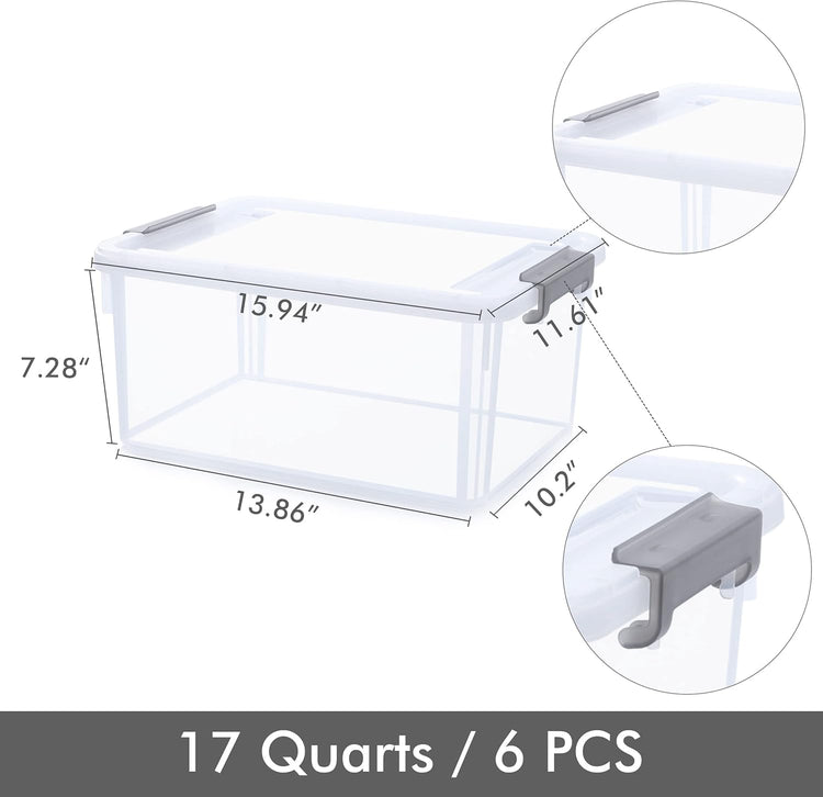 Citylife 6 Packs 17 QT Plastic Storage Bins with Lids Large Stackable Storage Containers for Organizing Clear Storage Box for Garage, Closet, Kitchen