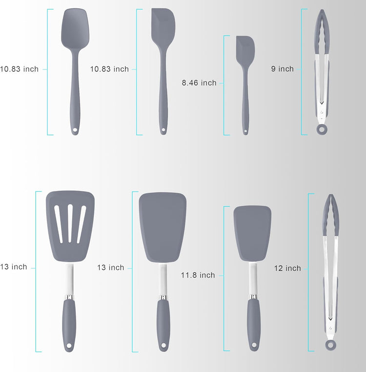 Silicone Spatulas Set Turners Tongs Cooking Utensils Set High Heat Resistant Kitchen Scraper Spatulas for Cooking Mixing Baking BPA Free Dishwasher Safe, Grey