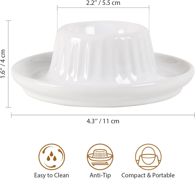 INGOFIN 2 Pcs Ceramic Egg Cups, Soft Boiled Egg Holders Set, Classic Porcelain Stackable, Easy to Clean Tray, Decorative Serving Dish for Breakfast, Easter or Kitchen, White