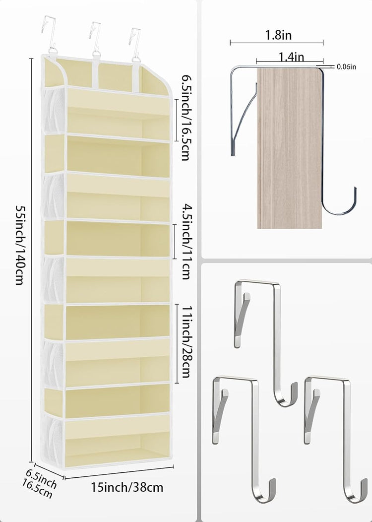 2 Pack Over The Door Storage Organizer with 5 Pockets 10 Mesh Pockets, 44 lbs Weight Capacity Door Hanging Organizers and Storage for Bedroom,Bathroom,Nursery,Kidroom,Babyroom