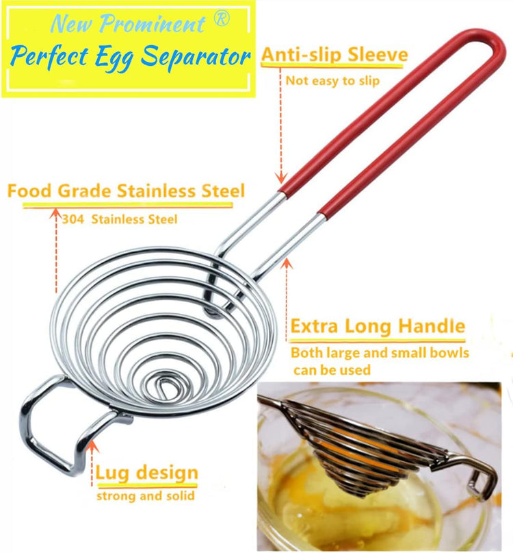 Egg Separator Egg Yolk White Separator Separation Tool Duck Eggs Separators Stainless Steel Egg Yolk Filter Long Handled Separator Divider Egg White Seperater For Cooking Baking And Stirring (Red)