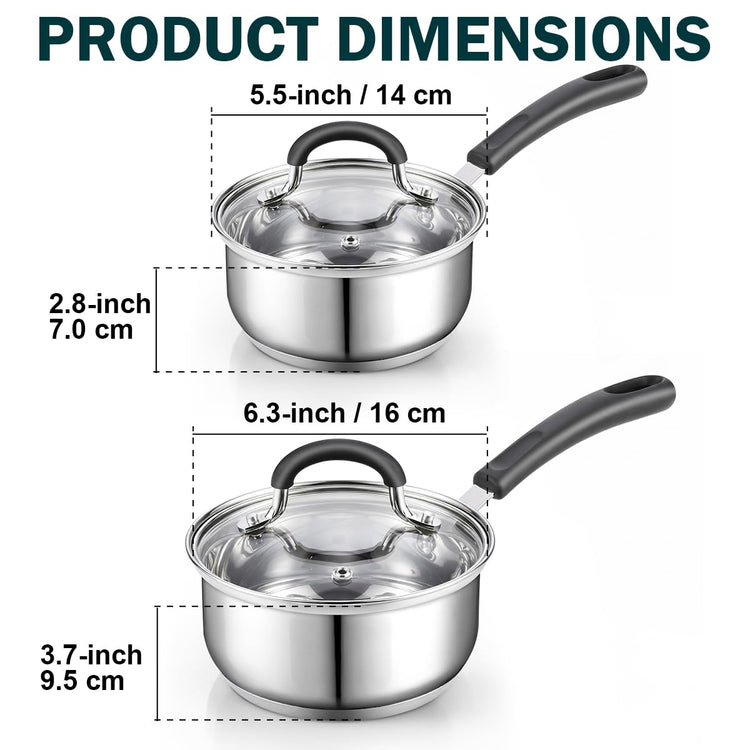 Professional 1 Quart and 2 Quart Stainless Steel Saucepan Set with Lids