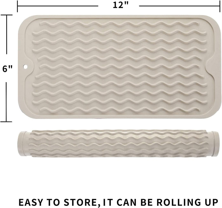 Silicone Dish Drying Mat for Multiple Usage,Easy clean,Eco-friendly,Heat-resistant Silicone Mat for Kitchen Counter or Sink,Refrigerator or Drawer Liner Tapioca S 12 inches x 6 inches