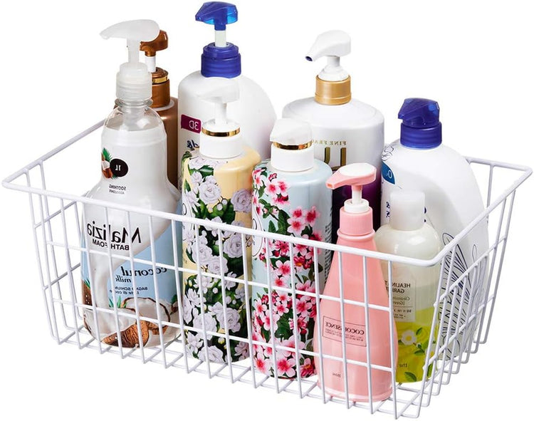 SANNO Freezer Baskets, Pantrty Storage Bins, Farmhouse Metal Wire Organizer for Kitchen Pantry Organizer 14"x11"x6"
