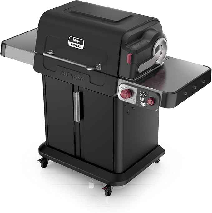 Ninja FlexFlame Grill and Smoker | Electric and Propane Grill, Roaster, BBQ Grill | 5-in-1 Cooking System | 3 Burner | Digital Control | Outdoor Cooking, Griddle, Pizza Maker | Black | PG301BK