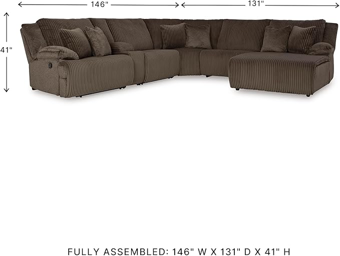 Signature Design by Ashley Top Tier Modern Left-Arm Facing 6-Piece Reclining Sectional with Chaise, Armrest, Throw Pillows and Storage, Dark Brown