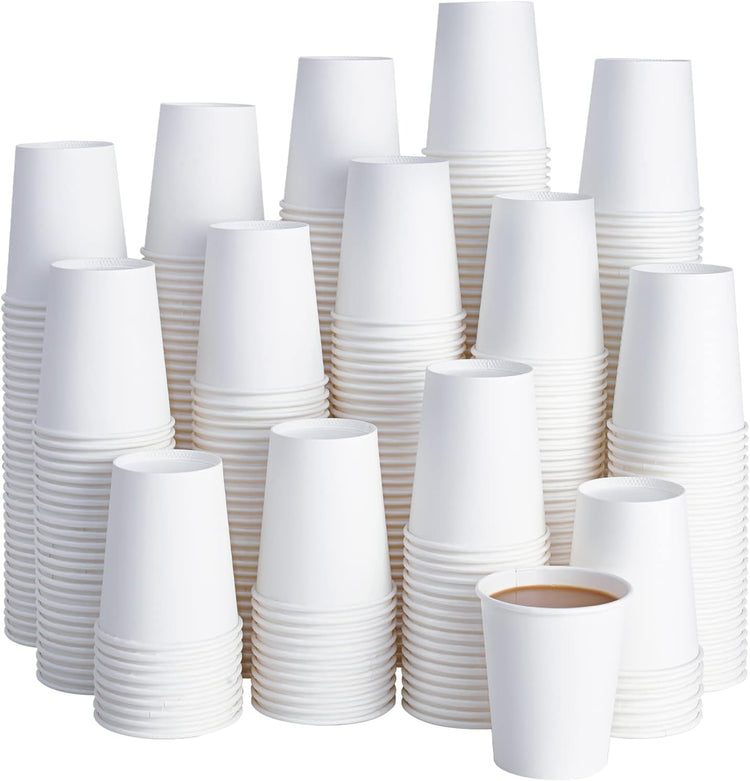 LITOPAK 400 Pack 8 oz Disposable Paper Coffee Cup, Hot/Cold Beverage Drinking Cups for Water, Paper Coffee Cups, White Paper Hot Coffee Cups, Suitable for Party, Picnic, Travel, and Events