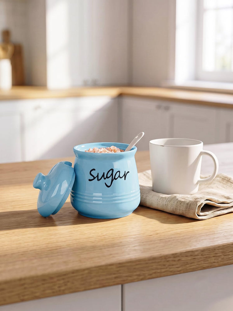 12oz Ceramic Sugar Bowl with Lid and Spoon