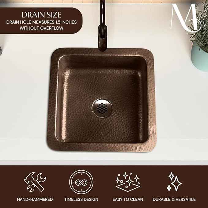 Monarch Abode Kitchen & Bar Sink – 12-inch Glasgow Dual Mount Drop in Bar Prep Sink, Hand Hammered Pure Copper Sinks, Drop in or Undermount Kitchen Sinks, Decorative Single Dual Mount Bowl