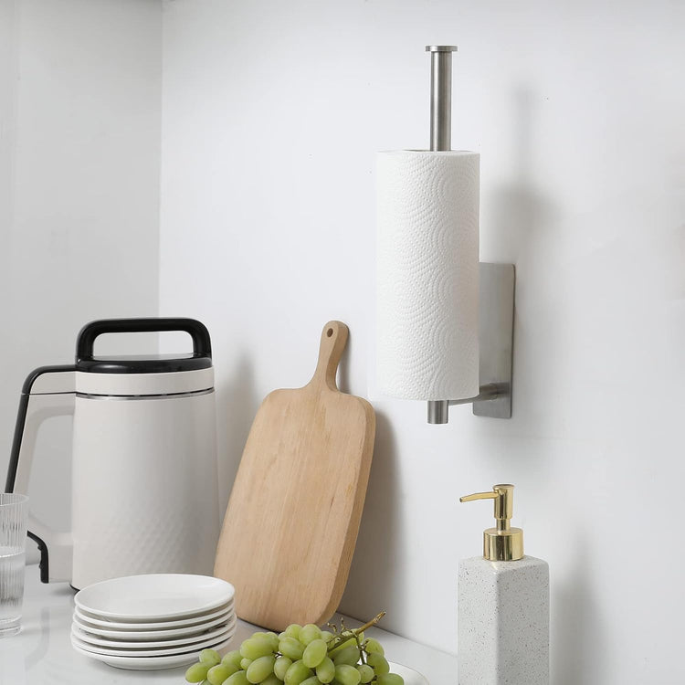 theaoo Under Cabinet Paper Towel Holder for Kitchen, Adhesive Paper Towel Roll Rack for Bathroom Towel, SUS304 Stainless Steel Wall Mount, Both Available for Adhesive and Screws
