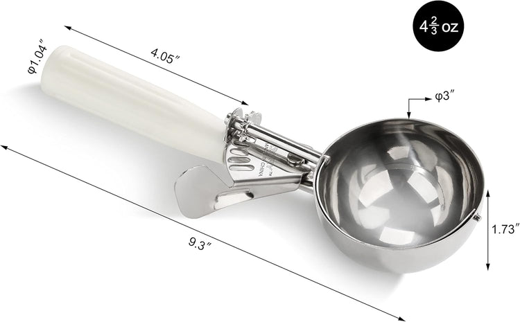 New Star Foodservice 34745 Commercial-Grade Thumb Press Food Disher/Ice Cream Scoop, 18/8 Stainless Steel, 4.67 oz, Size 6, White