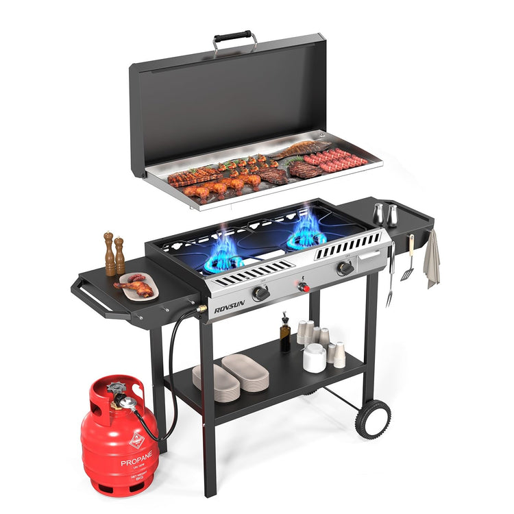 2 Burner Outdoor Propane Gas Stove with Griddle