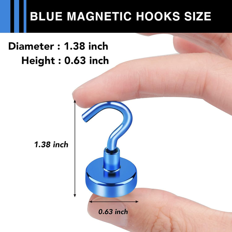 LOVIMAG Magnetic Hooks,25Lbs Magnet Hooks for Cruise Cabin, Magnetic Hooks for Hanging, Fridge, Classroom, Refrigerator, Ceiling, Office, Kitchen. Grill, Garage-6 Pack of Blue