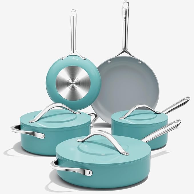 CookinCraze Ceramic Cookware Set, Pots and Pans Set Nonstick with Lid PFAS & PFOA Free, Induction Compatible Oven Safe Up to 500°F Even Heat Distribution, Turquoise