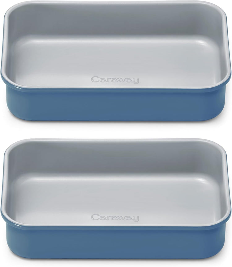 Caraway Nonstick 9” x 6.5” Small Rectangle Baking Pan Duo – Non-Toxic, PTFE & PFOA Free – Aluminized Steel Core – Deep Ceramic Baking Pan for Casseroles, Lasagna & More - Slate