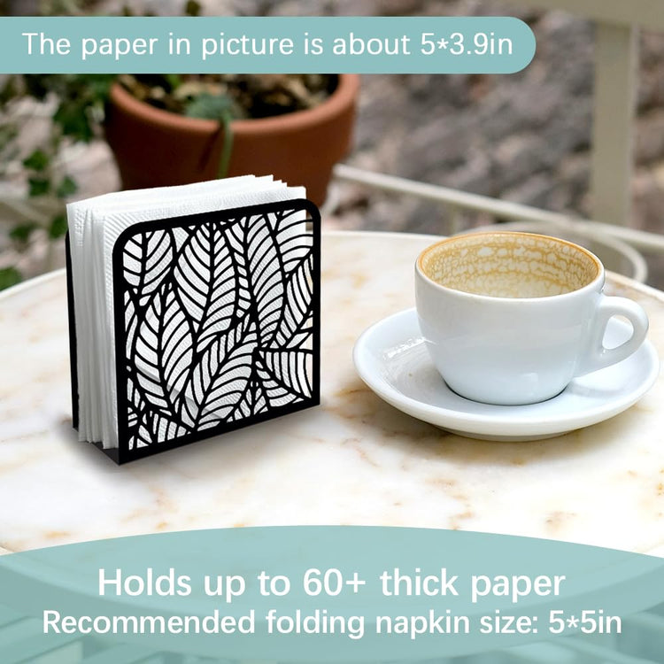 Morden Leaf Decorative Black Metal Napkin Holder for Table