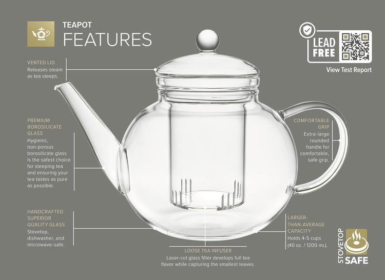 Stovetop & Microwave Safe Glass Teapot with Removable Loose Tea Glass Infuser