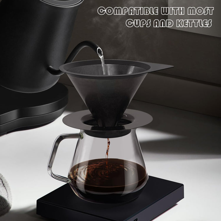 Pour Over Coffee Dripper Reusable Coffee Filter Paperless Coffee Filter Stainless Steel Pour Over Coffee Maker Cone Coffee Dripper for 1