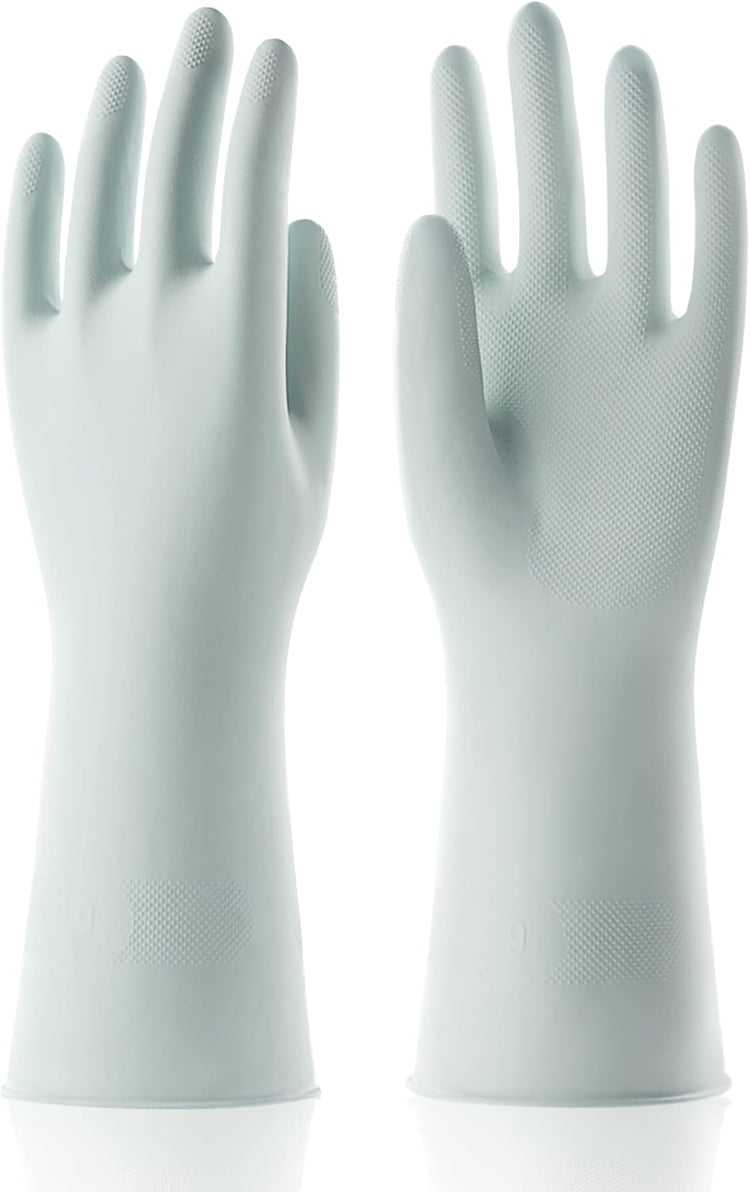 COOLJOB Small Reusable Rubber Dishwashing Cleaning Gloves for Kitchen Bathroom, Non-Slip Grippy Long Dish Washing Gloves with Flocked Cotton Liner, Flexible Durable & Waterproof, Mint Green, 1 Pair