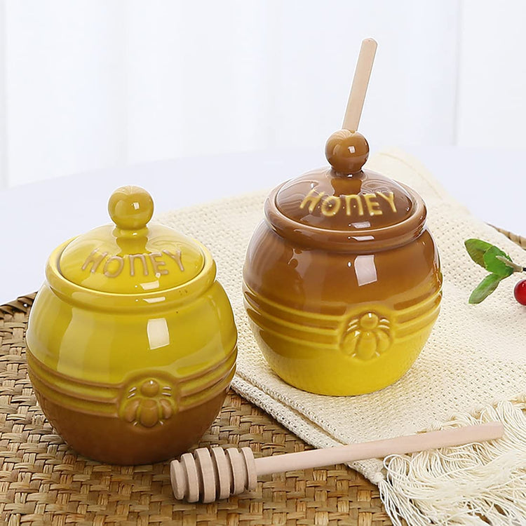 12oz Ceramic Honey Jar with Wooden Dipper Stick