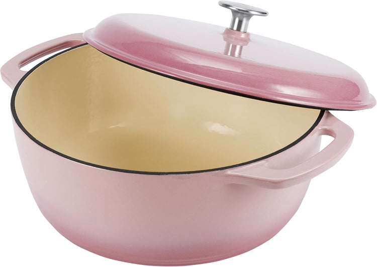 Amazon Basics Cast Iron Dutch Oven Pot with Lid, Enameled, Round, Dual Handles, Heavy-Duty, Medium, 6-Quart, Light Pink - Nestoria