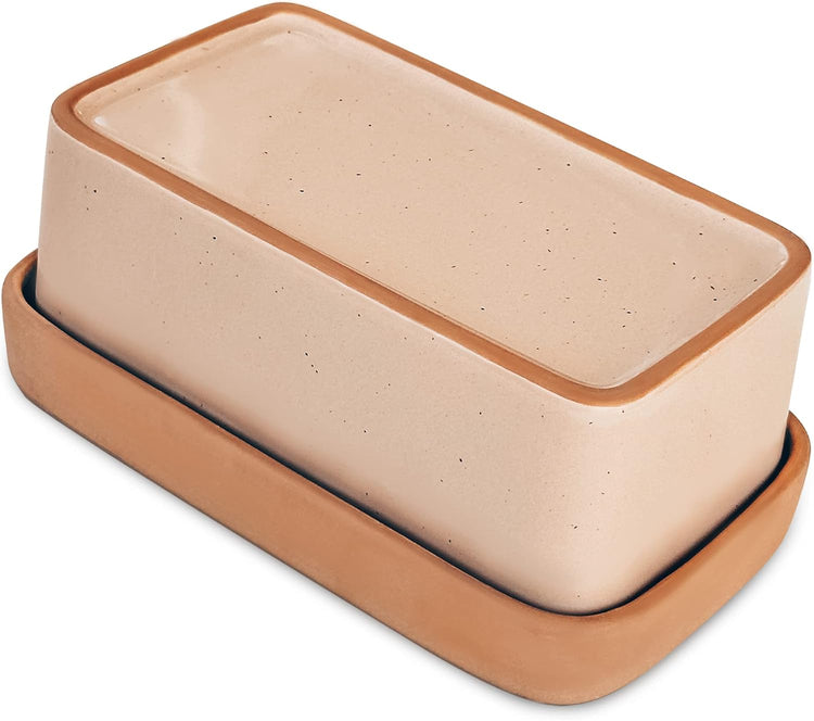 Mora Ceramic Two-in-One Butter Dish with Lid, Covered Butter Crock Container to Leave on Countertop - Large Storage Keeper/Holder for Kitchen, Gifts for Her, Butter Tray For Counter - Chai